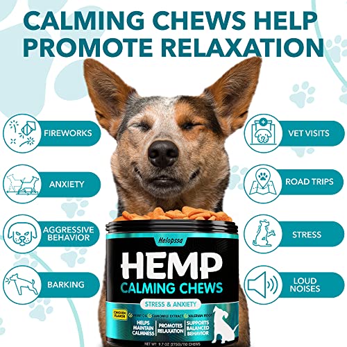 Hemp Calming Chews For Dogs With Anxiety And Stress - Dog Calming Treats - Dog Anxiety Relief - Storms, Barking, Separation - Valerian - Hemp Oil - Calming Treats For Dogs - Made In Usa #TOP2