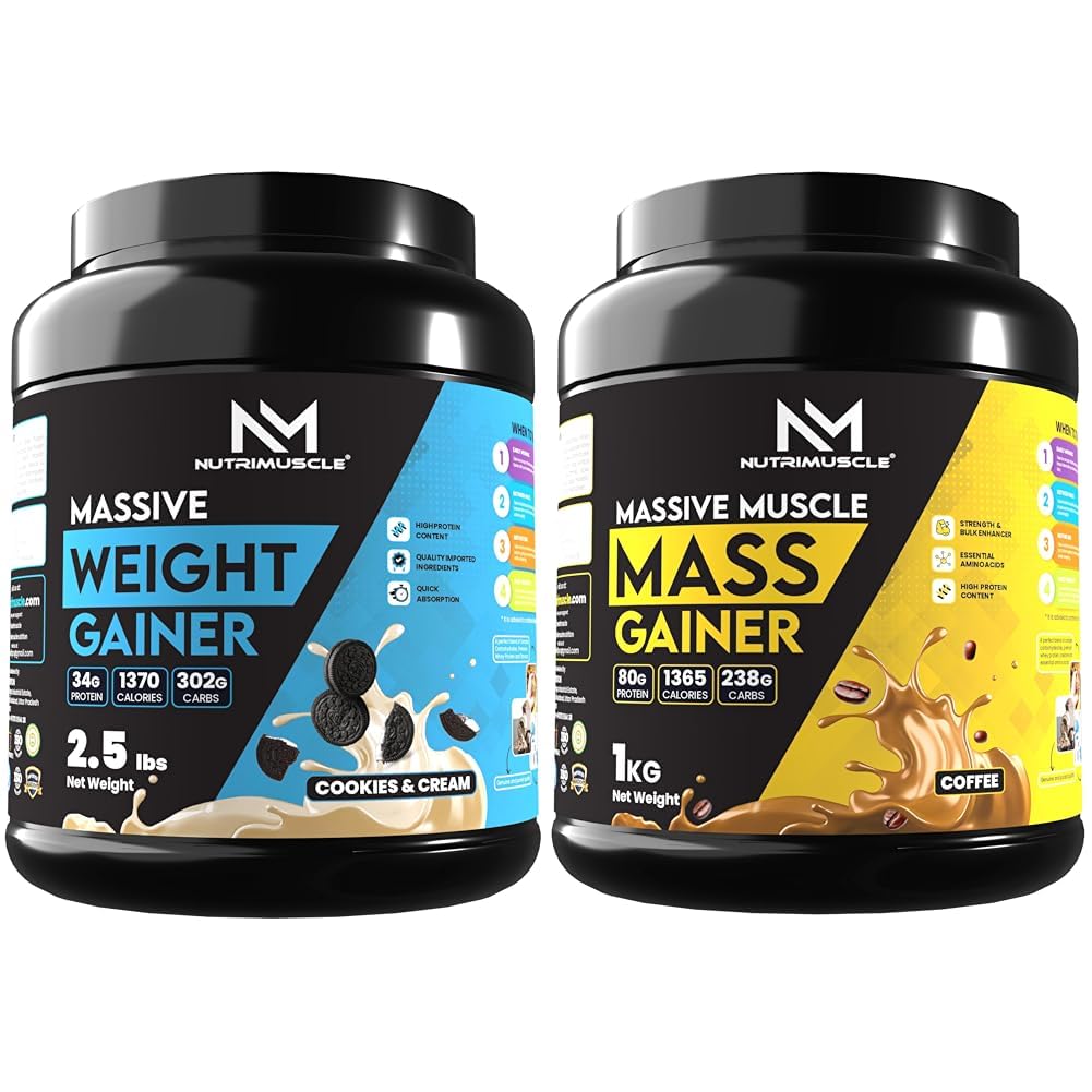 Nutrimuscle® Massive Weight Gainer - 2.5 lbs - Cookies and Cream Flavour - Contains Complex Carboh | Nutrimuscle Massive Muscle Mass Gainer - 1 Kg - Coffee Flavour For Muscle & Mass Gain - Contains C-image-6