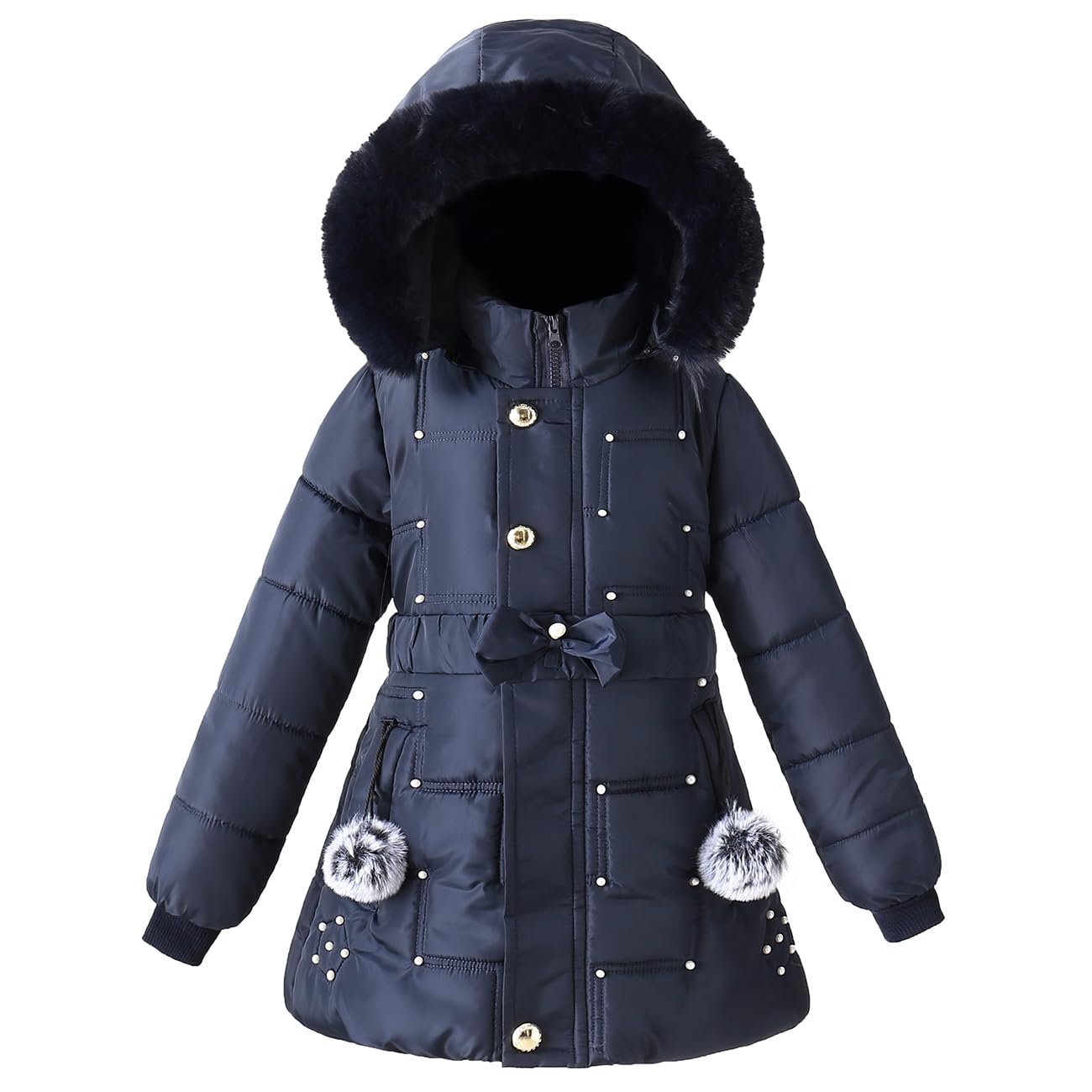 Girls Winter Dress Coat Faux Fur Hood Puffer Jacket Parka Outerwear