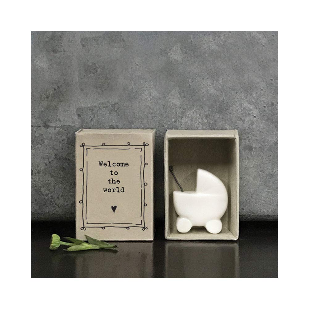 East Of India White Matchbox Porcelain Pram - Welcome To The World