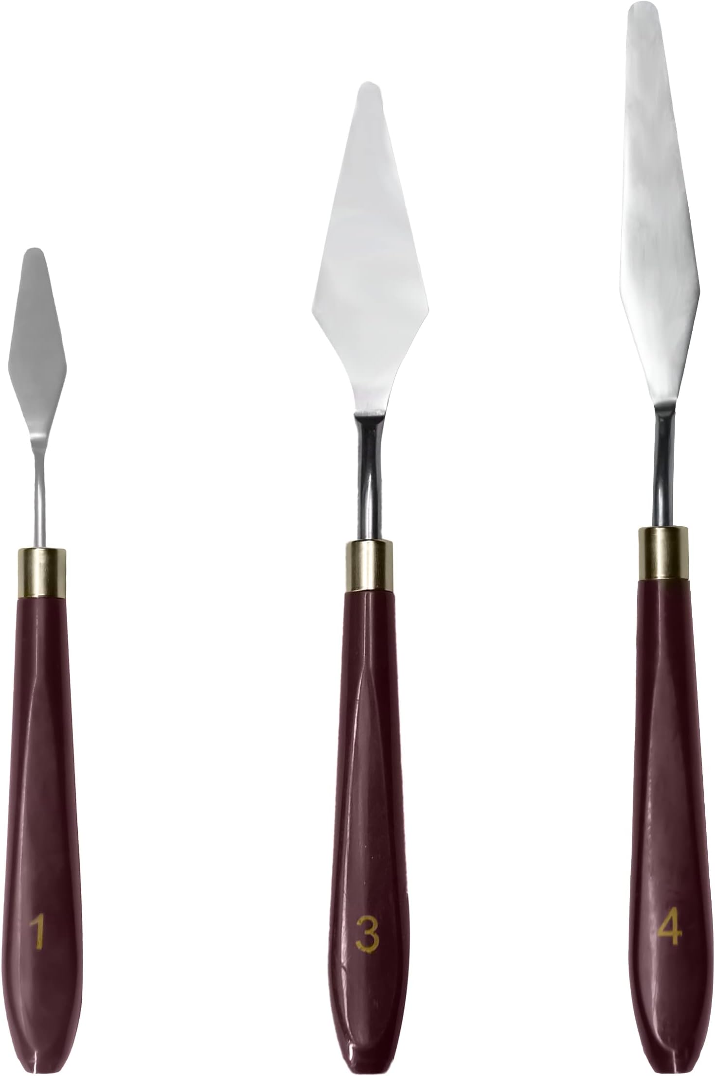 MeeTo Palette Knife Painting Stainless Steel Spatula Palette Knife Oil Paint Metal Knives Wood Handle Color Mixing Set for Oil, Canvas, Acrylic Painting-Lightwish, (No. 1, 3, 4), Pack Of 3