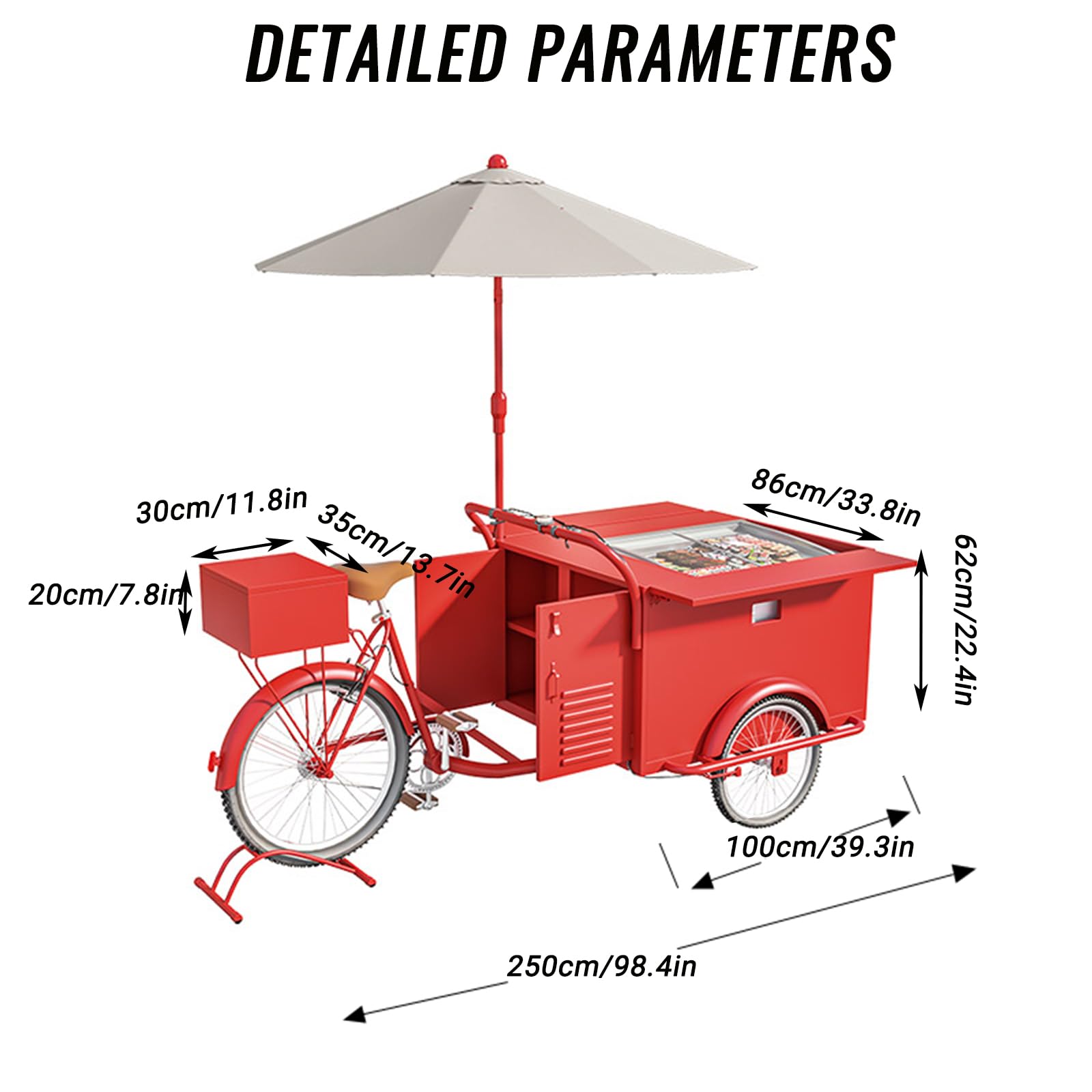 Mobiles Dreirad Food Truck Saft Vending Cart, Street Food Vending Dreirad mit Baldachin für Eis, Snacks und Getränke