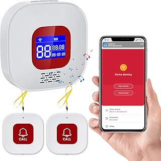 Senioren Notruf, Hausnotruf, Notrufknopf für Senioren, WiFi Senioren Notruf Empfänger*1+Ruftaste*2, Kompatibel mit Tuya Smart/Smart Life/Alexa (Unterstützt Wi-Fi 2.4GHz)