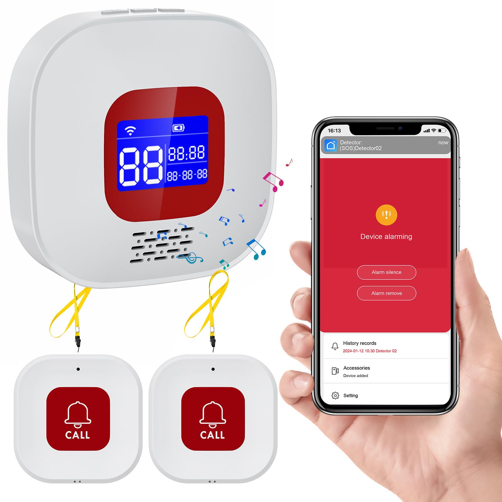 Salvavita Anziani, Pulsante Salvavita Anziani WiFi, App Tuya Smart/Smart Life per Ricevere Notifiche da Remoto (Supporto solo 2.4GHz Wi-Fi)