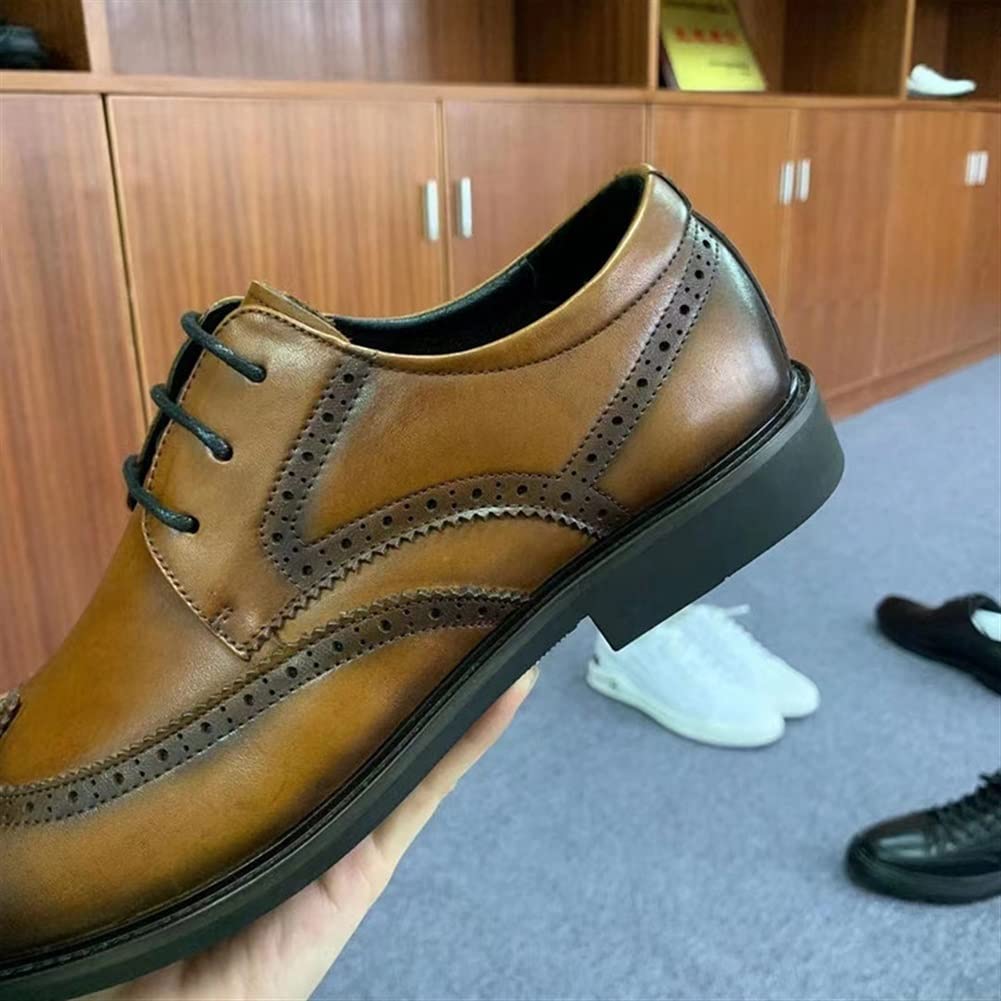 Męska sukienka sznurowane buty formalne buty Oxford dla mężczyzn sznurowane brogsy tłoczone końcówka skrzydła polerowane palce derby buty skórzane antypoślizgowe gumowe podeszwa blok obcas bal,