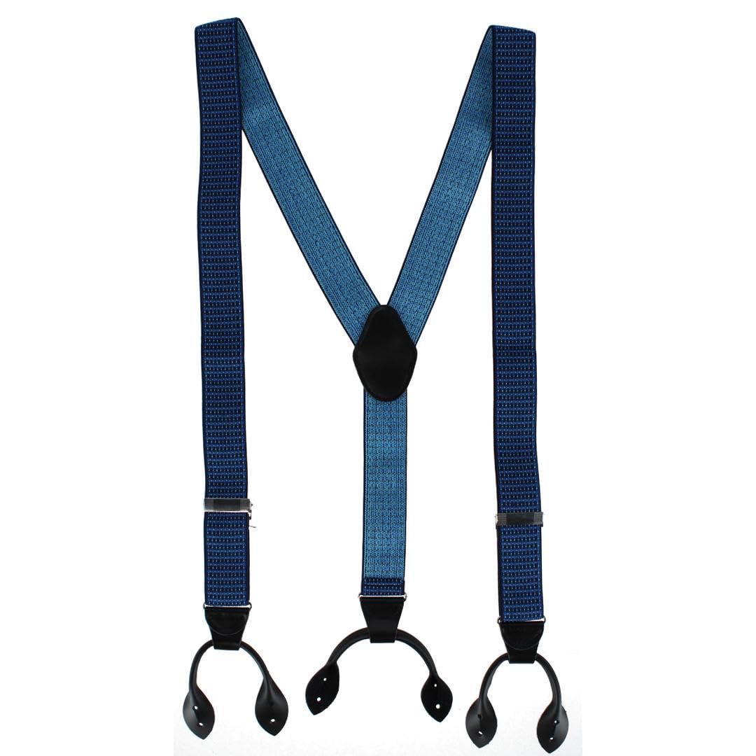CTM Men's 35mm Wide Pin Dot Y-Back Button-End Braces, Navy Blue