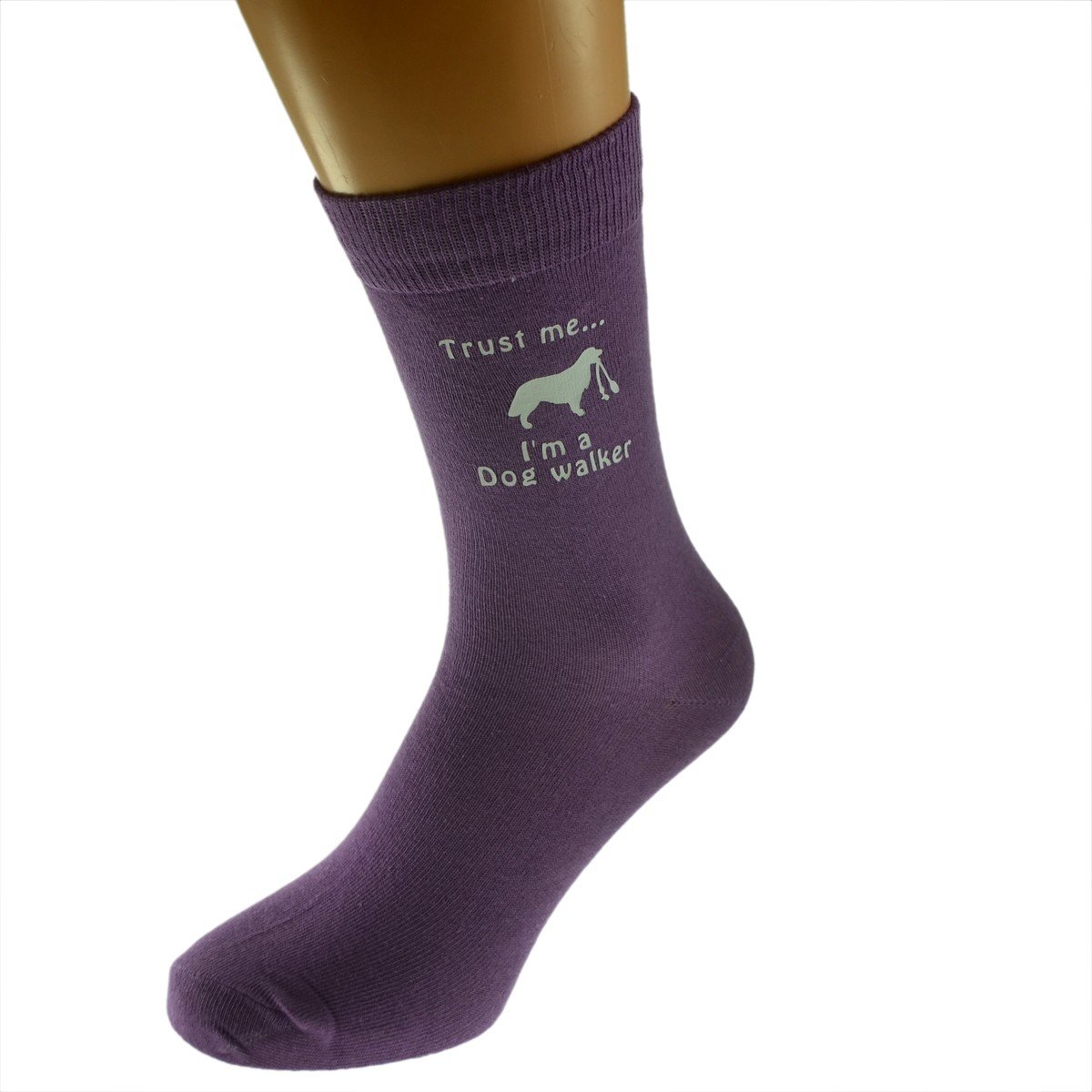 Trust Me I'm A Dog Walker & Dog Image Printed in White on Ladies Purple Socks Great Mothers Day Present