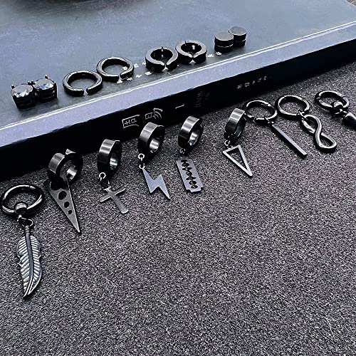Samoco 17Pcs Clip On Hoop Earrings For Men Women Stainless Steel Fake Non Piercing Dangle Earring Black Clip On Huggie Hoop Earrings #TOP6