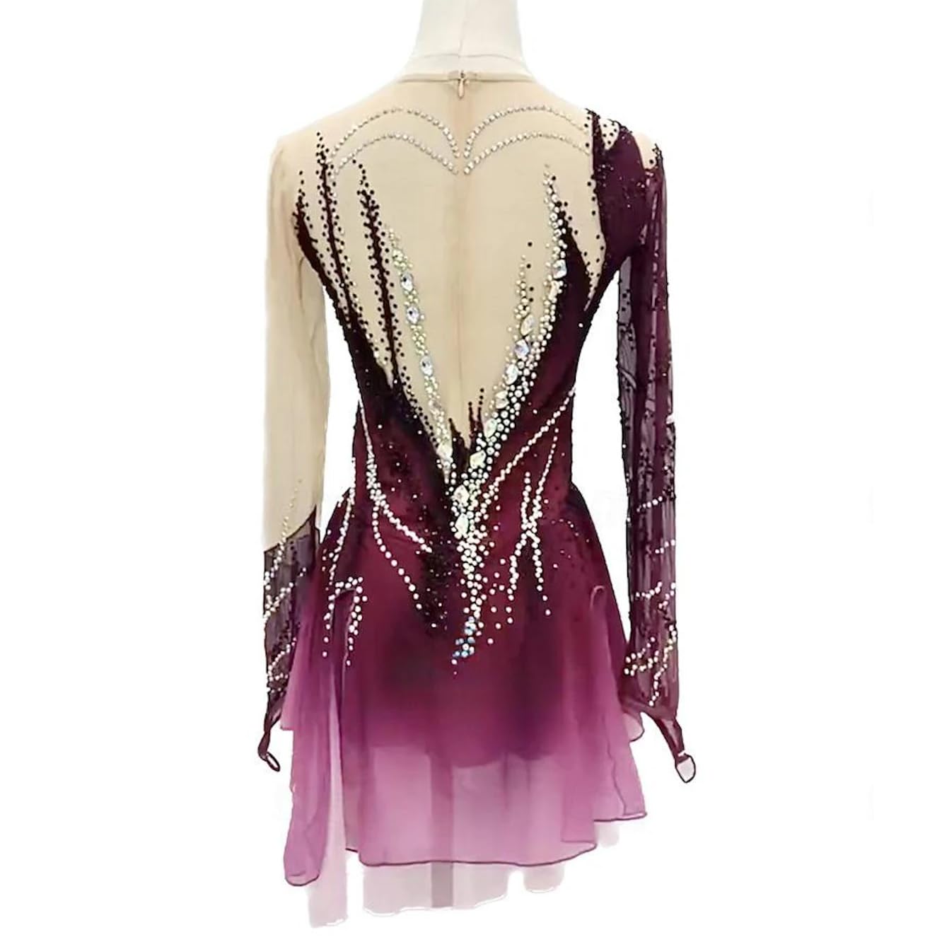 purpleq Professionelles Eiskunstlauf Wettkampfkleid Langärmliges Ballettkleid für Mädchen Und Damen Gradient Outdoor Gymnastik Aktivbekleidung Handgefertigter Strassstein