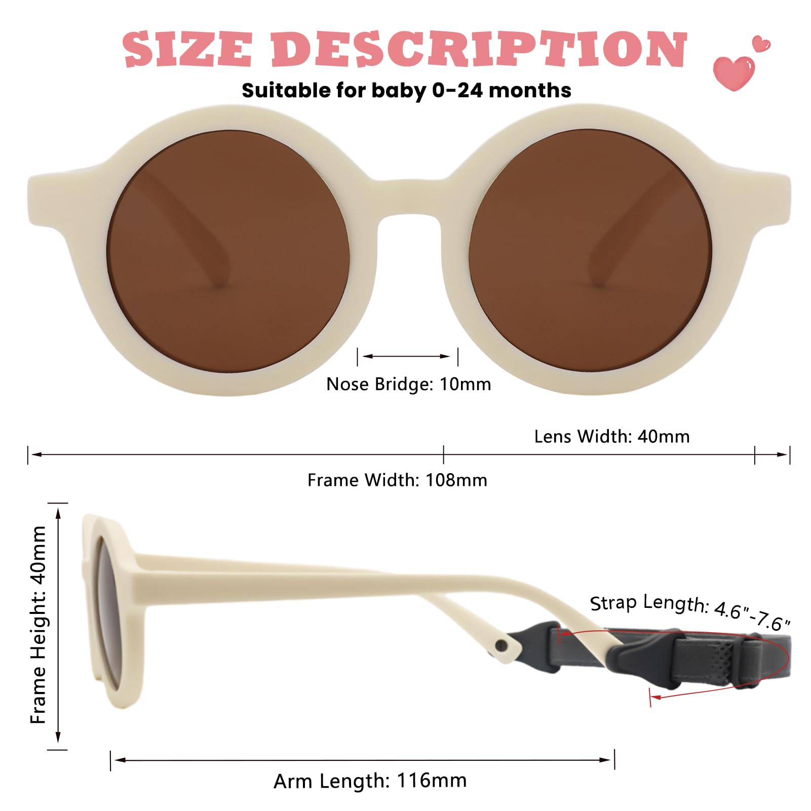 Gafas de sol para bebé de 0 a 24 meses, con correa polarizada, redondas, para recién nacidos, niños y niñas