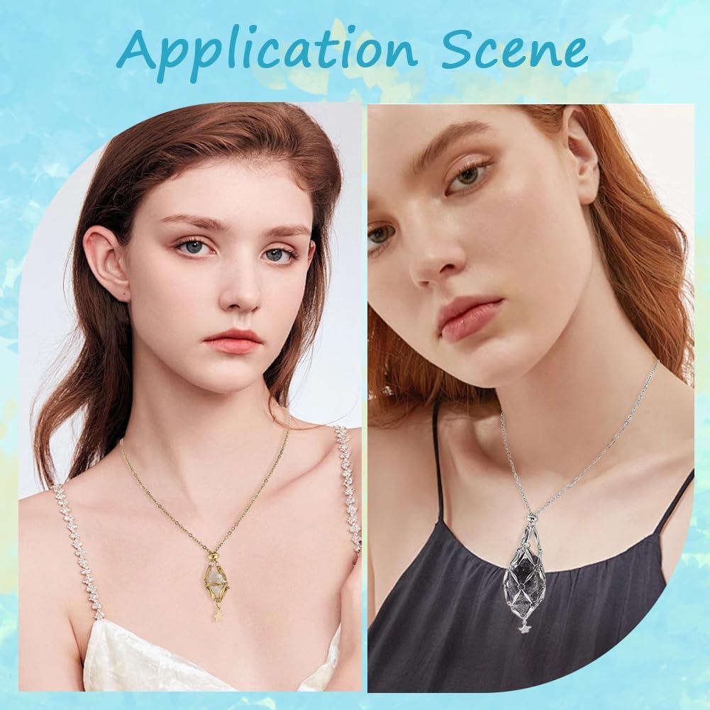 SUNNYCLUE 1 Box 6pcs 3 Styles Crystal Stone Holder Necklace Stone Cage Necklace Metal Stainless Steel Golden Silver Interchangeable Empty Gemstones Moon Star Cords for Jewelry Making Adults DIY - Image 4