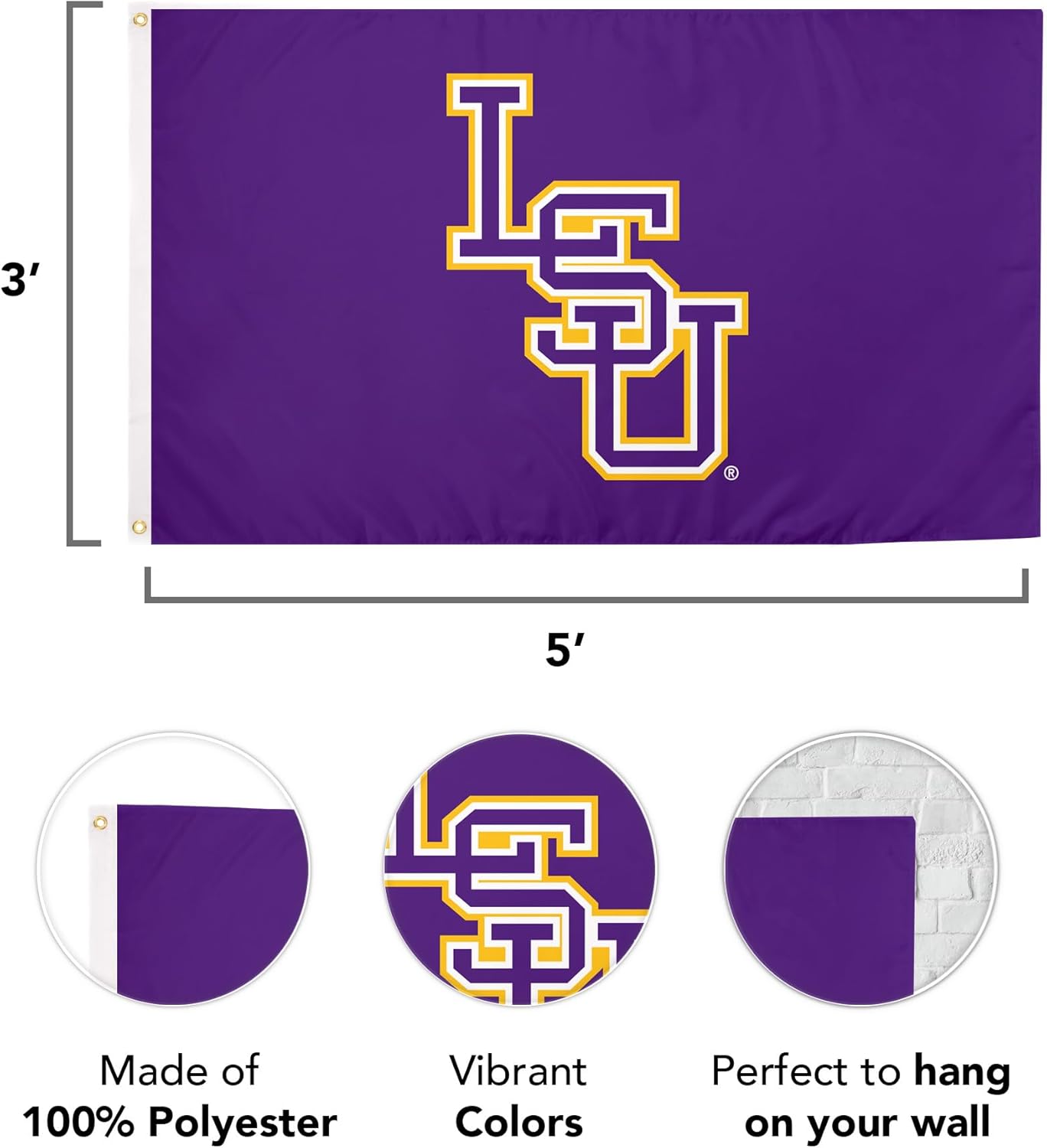 Desert Cactus Louisianna State University Flag - 3 x 5 Feet LSU Tigers Banner, Indoor/Outdoor Durable Fabric, 100% Polyester Design (Style Y) - Image 3