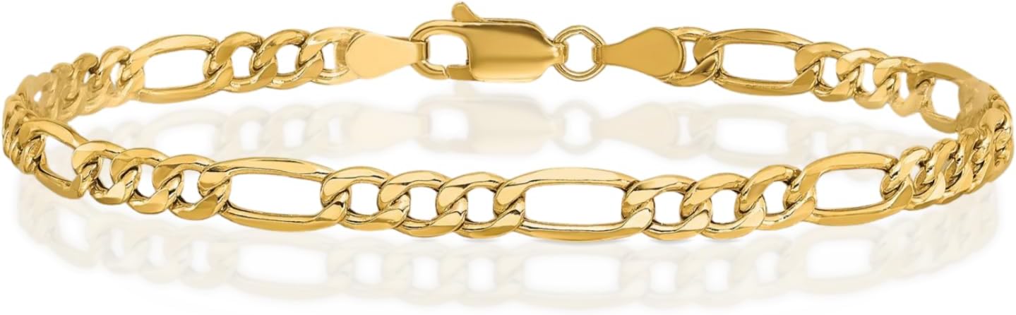 IceCarats 10K Yellow Gold 4.2mm Thick Figaro Chain Link Bracelet, Polished