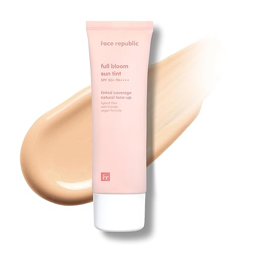Face Republic Full Bloom - Tinte solar de 17fl oz SPF50 PA Certificado vegano seguro para arrecifes protector solar tintado tono natural cuidado
