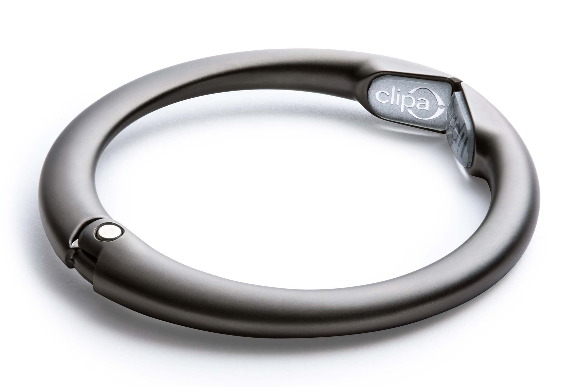 Clipa 2 - Crochet pour Sac / Sac à main - ouvert, c'est un crochet solide, fermé, il devient un anneau, jusqu'à 10 ans de durée de vie - peut également servir de bracelet, Matte Hematite (noir) - 1275