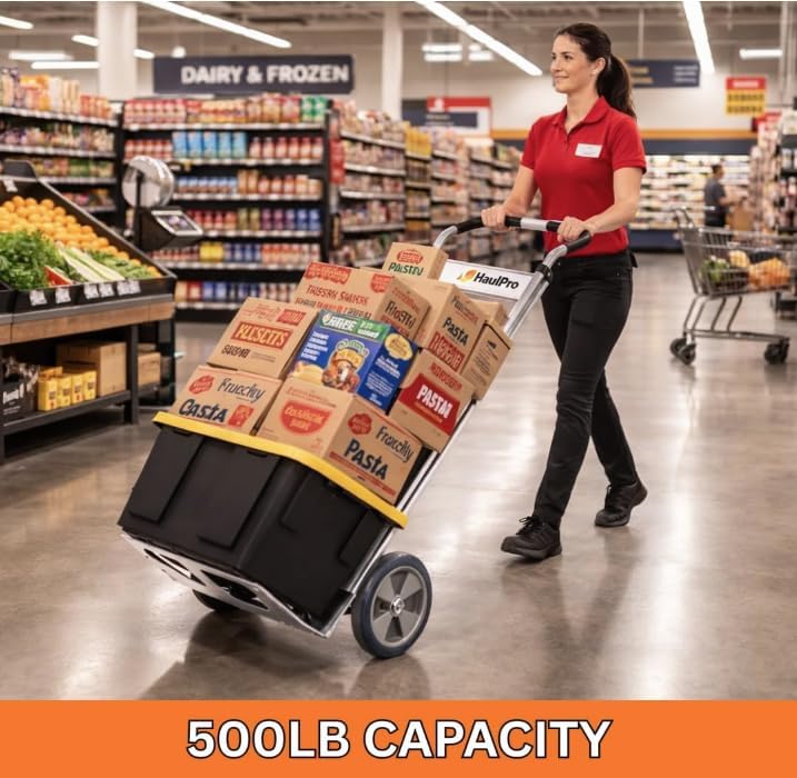 Heavy Duty Hand Truck with Horizontal Loop Handle - Aluminum Dolly Cart for Moving - 500 Pound Capacity - 10" Rubber Wheels - 50.25" H x 17.5" W with 17.75" x 9" Die Cast Nose Plate