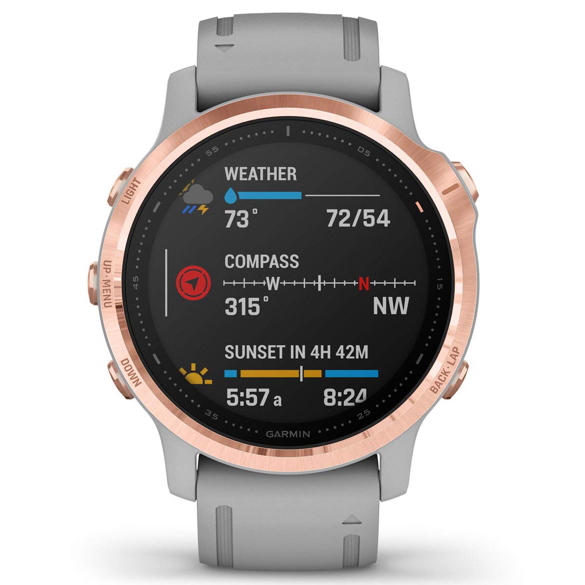 Garmin Fenix 6S Sapphire Roségold mit Silikonarmband grau 010 