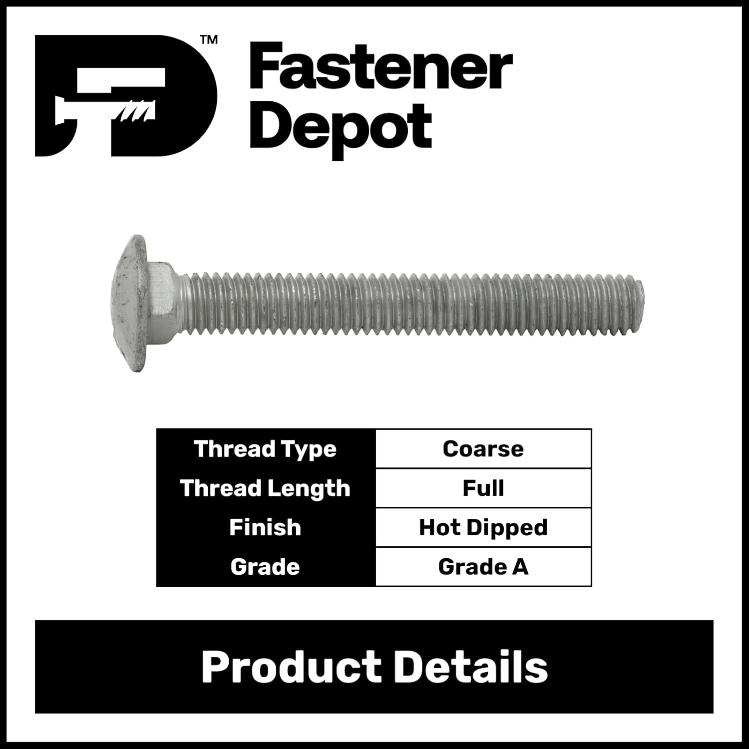3/4"-10 x 6 (20 Pack) Hot Dipped Galvanized Carriage Bolt Grade 307A for Exterior Use by Fastener Depot