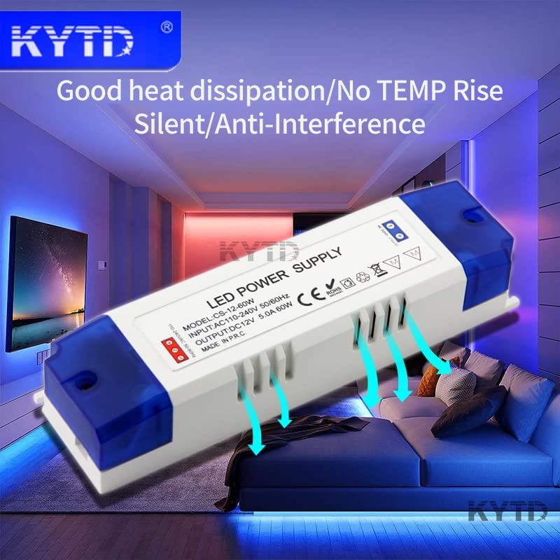 Image of Transformer Driver Power Supply for LED Strip Lights and G4, MR11, MR16 Light Bulbs - 1 Pack 12V 60W 5A