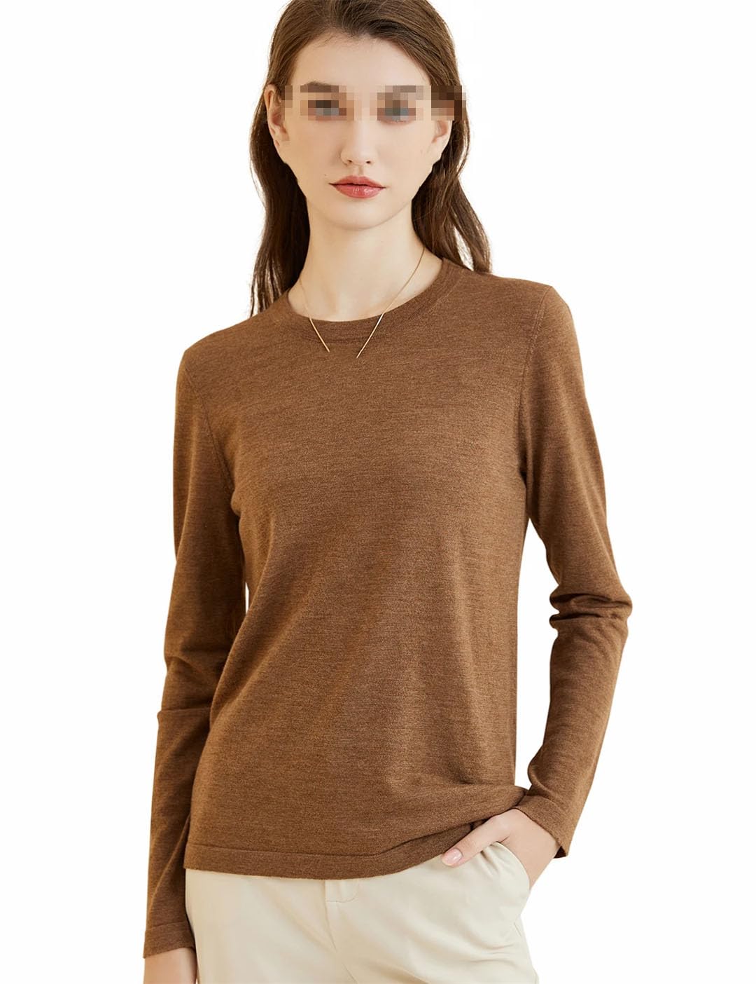 Vogrtcc Top Basic in Lana da Donna Autunno Inverno Girocollo A Maniche Lunghe