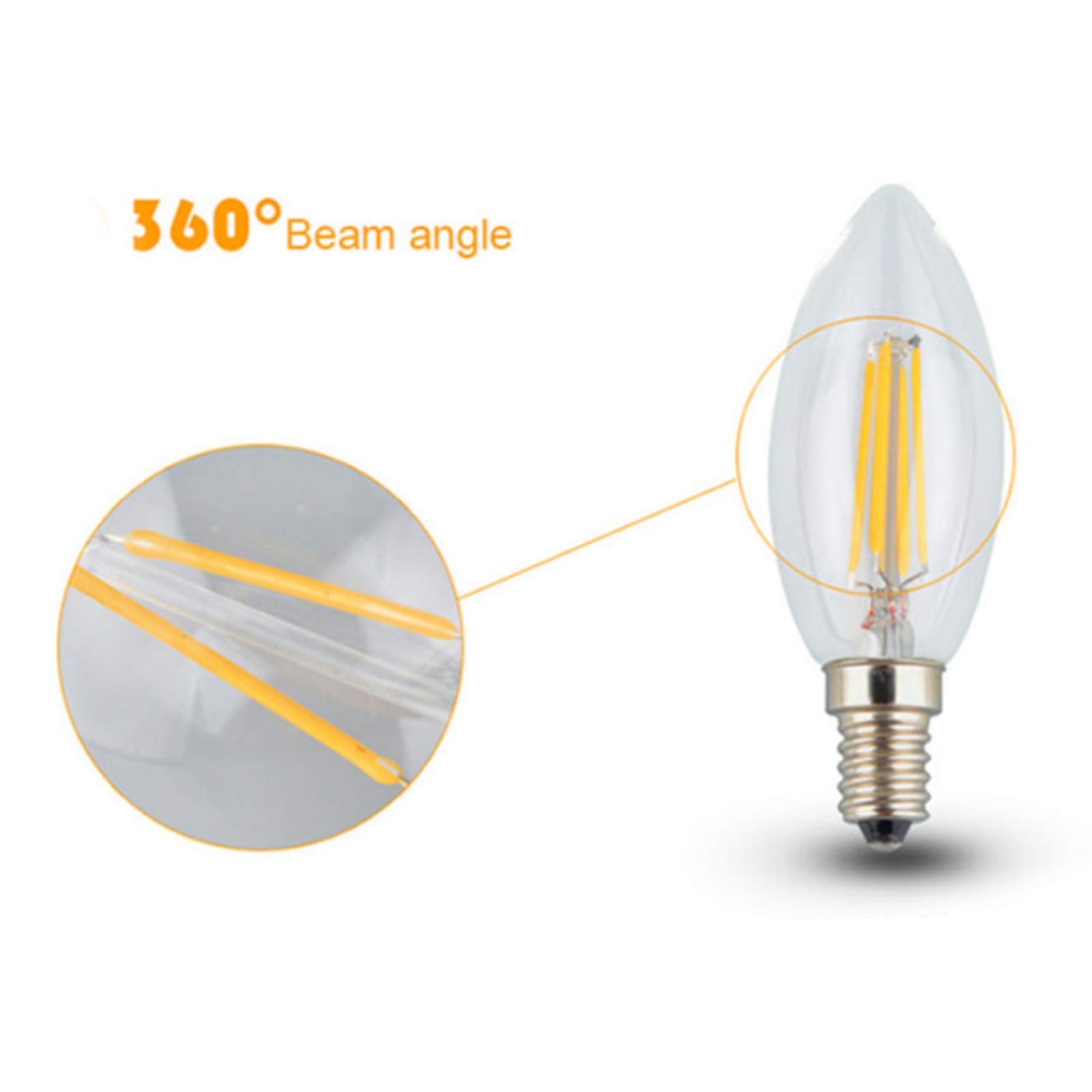 Lampadina a forma candela con filamento LED base, lampadina con base europea, 400LM equivalenti a 40 W, testa a proiettile a forma siluro in vetro trasparente C35, dimmerabile, bianco freddo