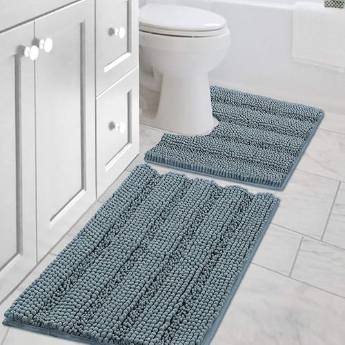 Miniatura 136 de H.VERSAILTEX Alfombras de baño antideslizantes extragruesas de felpilla a rayas 24" x 36" Absorbentes, antideslizantes, suaves, esponjosas