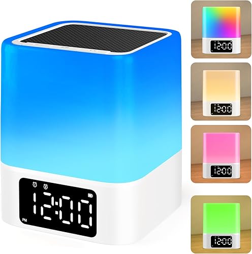 JALL Altavoz Bluetooth con luz nocturna, actualizado 2025 reloj despertador con lámpara de noche multicolor cambiante, las mejores ideas de