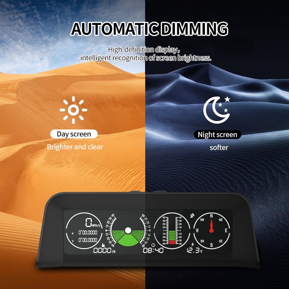 OBEST Inclinometro 4x4, head up display auto digitale Tachimetro GPS con Altimetro Compass Theodolite, per Auto Moto 4x4 Fuoristrada, Ricordo di guida lungo Allarme di sovravelocità