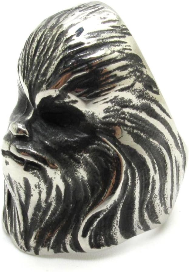 Orangutans Head Stainless Steel Mens Ring, Gorilla King Kong Skull, Biker Silver