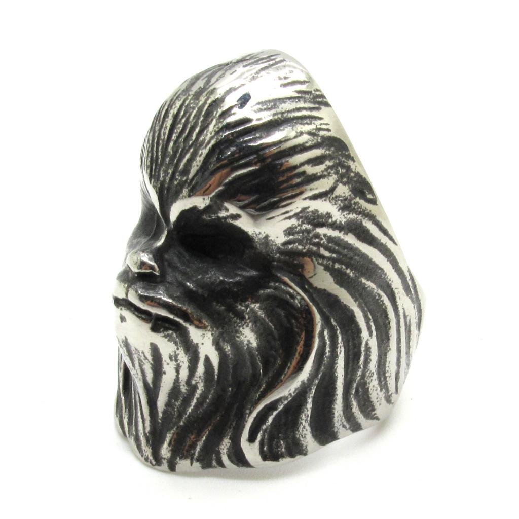 Orangutans Head Stainless Steel Mens Ring, Gorilla King Kong Skull, Biker Silver