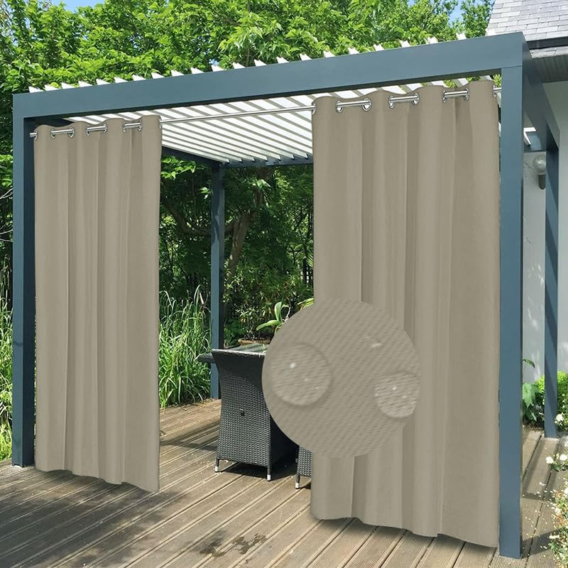FicaRico Indoor Outdoor Curtains Premium Thick Waterproof Sun Blocking Privacy Curtains for Patio, Gazebo, Porch, Bedroom, Cabana, Fade Resistant, Customizable Sizes, 1 Panel, W54 xH84, Light Brown