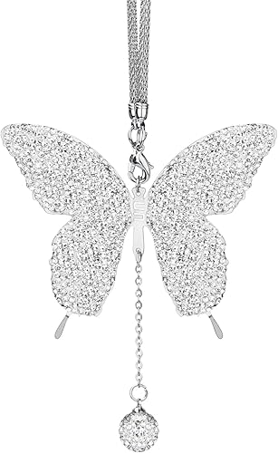 Adorno colgante de mariposa para automóvil, elegantes diamantes de imitación de mariposa para espejo retrovisor, accesorios de automóvil, accesorios