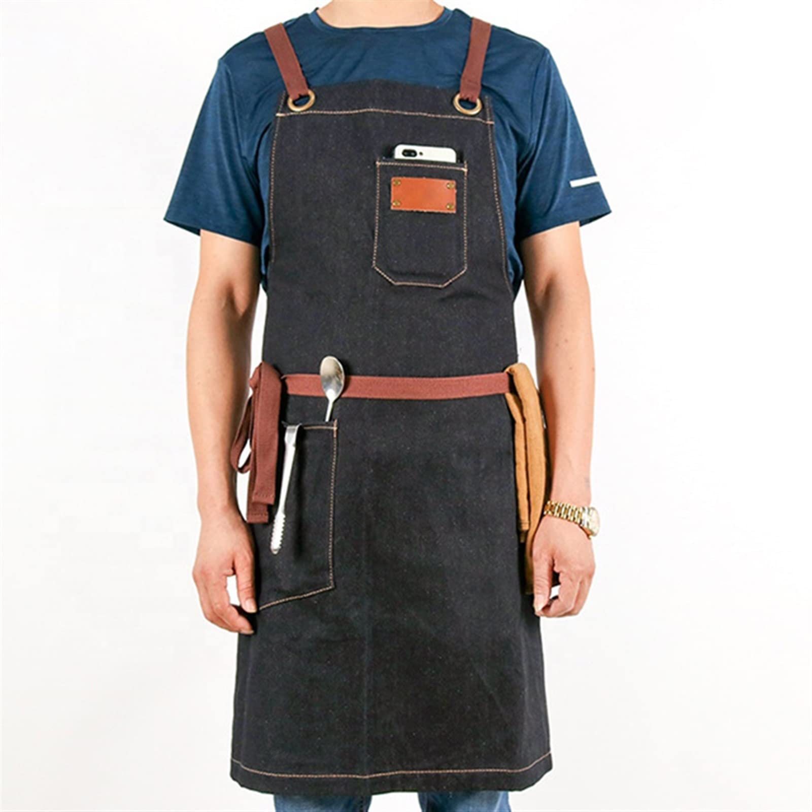 Grembiule di Jeans Grembiule da Barbiere Regolabile Grembiule da Barbecue Moda Grembiule da Uomo Coreano Grembiuli
