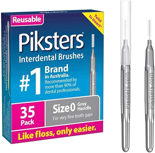 Piksters Cepillos interdentales, paquete de 35, tamaño 0, cepillo de dientes interdental para espacios muy estrechos, cerdas suaves para encías para