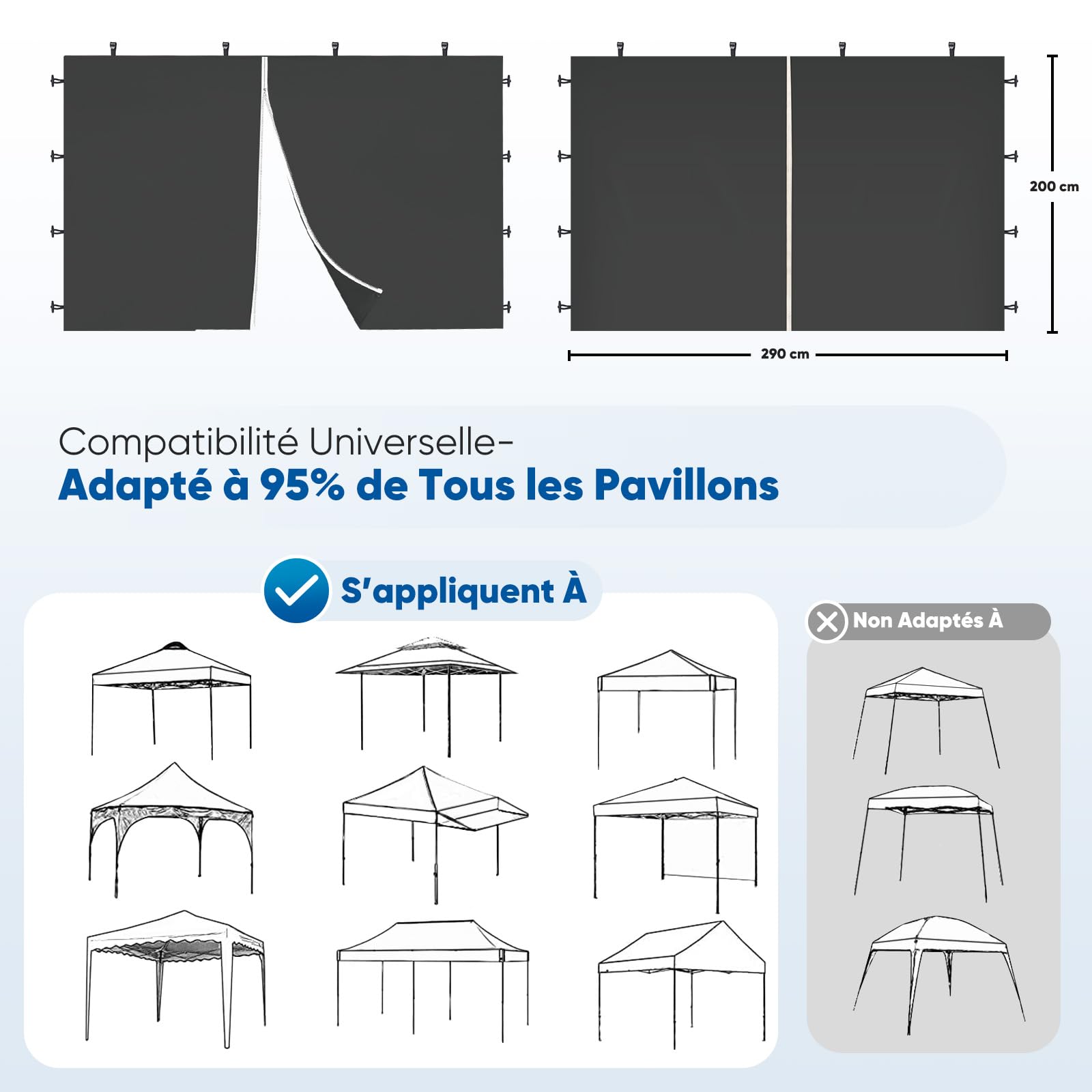 Sekey Lot de 2 parois latérales pour tonnelle, 3 x 3 m, imperméables, résistantes à l'hiver, parois latérales, pour tonnelle, Tente de fête, Tente de Jardin, 2 Portes, Noires