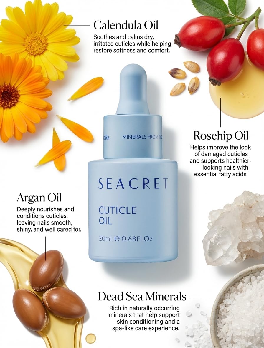 SEACRET Cuticle Oil with Precision Dropper Applicator - Fast-Absorbing Oil for Dry, Cracked Nails, Non-Greasy Nail Care Treatment with Dead Sea Minerals, Calendula, Rosehip & Vitamin E, All Nail Types - Image 2
