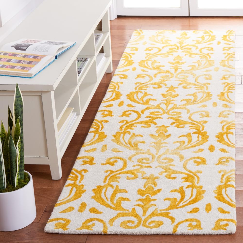 SAFAVIEH Dip Dye Collection Runner Rug - 2'3" x 8', Ivory & Gold, Handmade Wool, Ideal for High Traffic Areas in Living Room, Bedroom (DDY689A)