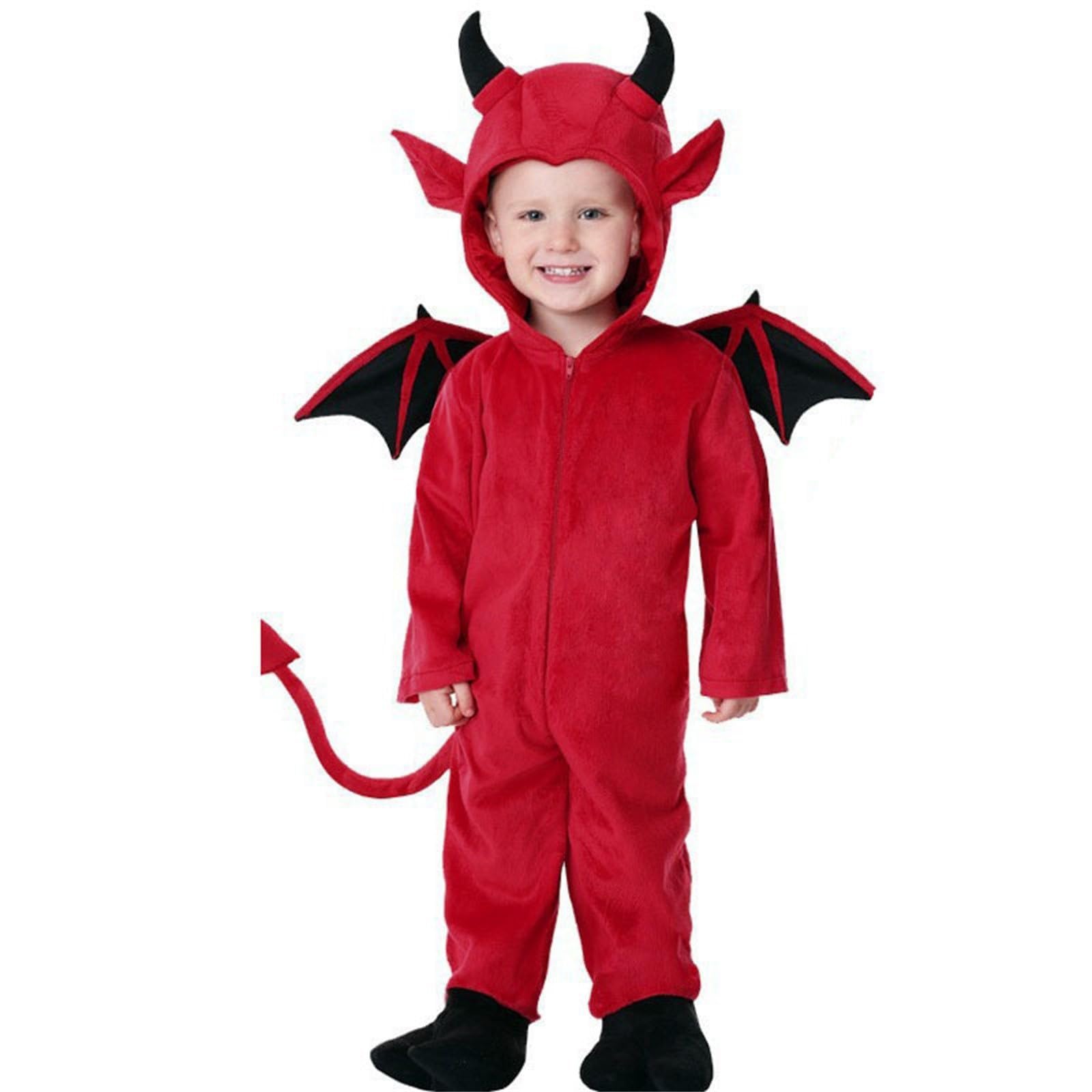 Costume de Petit Diable Bébé - Inclut Ailes, Cagoule, Queue et Combinaison - Costumes de Cosplay pour Halloween et Fêtes Costumées - Idéal pour Enfants