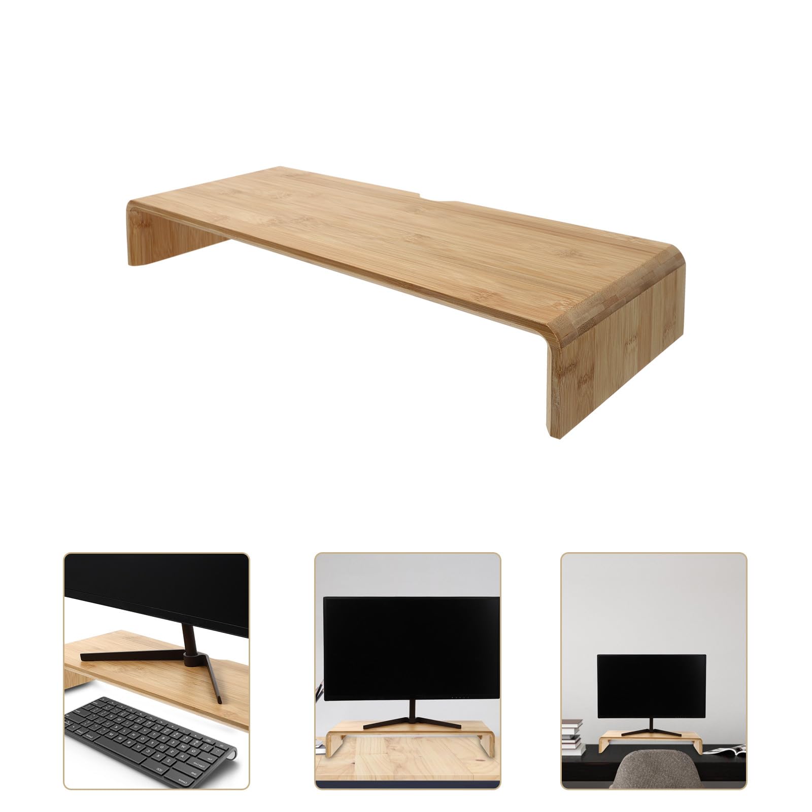 Generico Supporto per Monitor in bambù per Ufficio e Casa, Alza Schermo Semplice e Pratico Funzione di Risparmio Spazio e Design Elegante