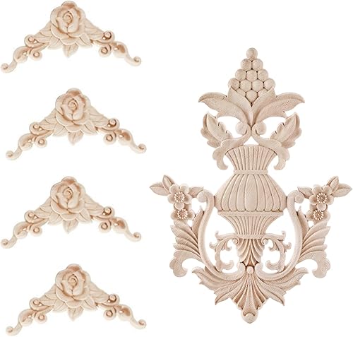 5 piezas de apliques de madera tallada en madera Onlays Onlays DIY tallados muebles apliques Onlays sin pintar centro tallado calcomanía para puerta disponible en Yaxa El Salvador