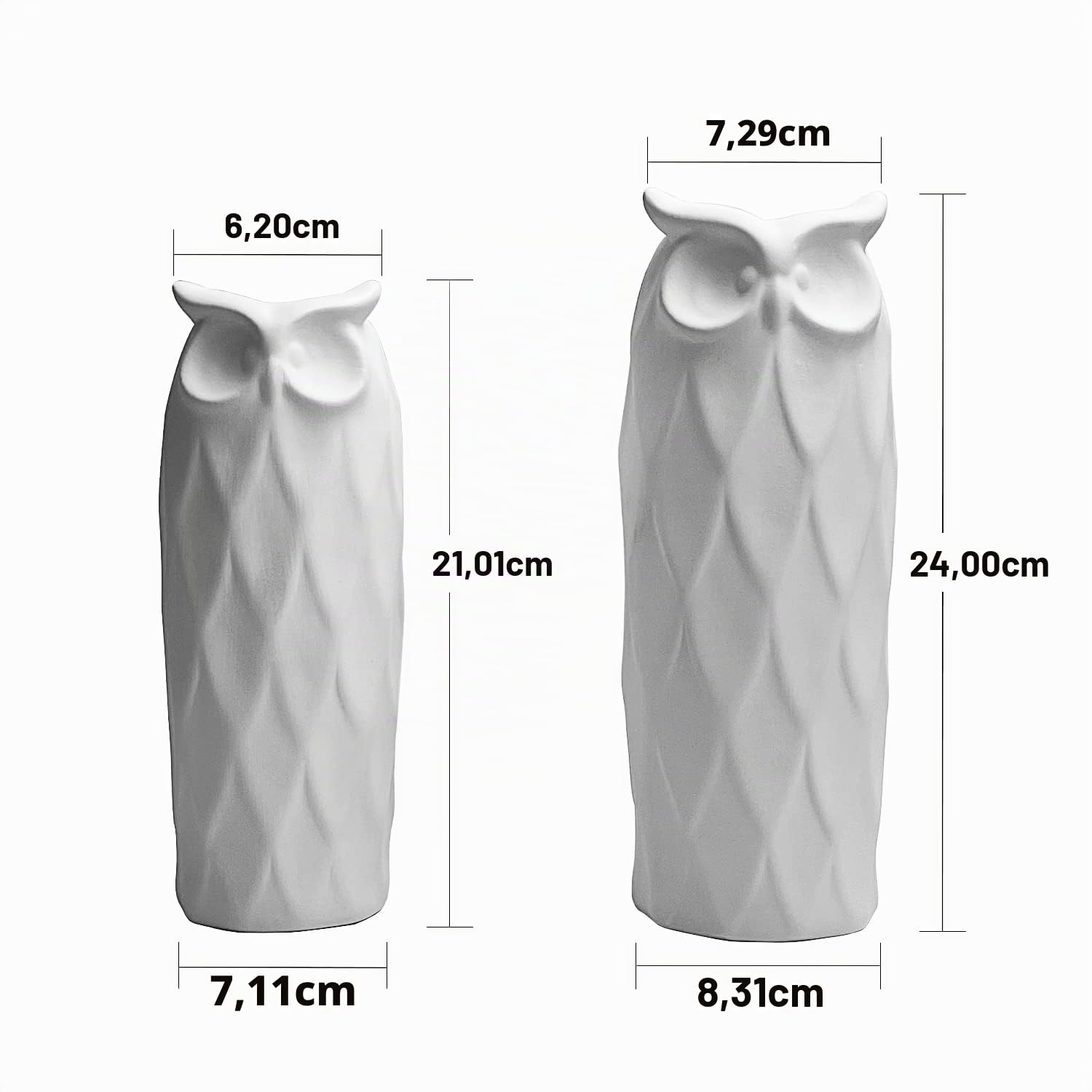 Set di 2 vasi in ceramica a forma di gufo, per soggiorno, camera da letto, 24 cm e 21 cm, moderni vasi bianchi per piante di fiori finti per decorazione della casa, ufficio, tavolo, mensola