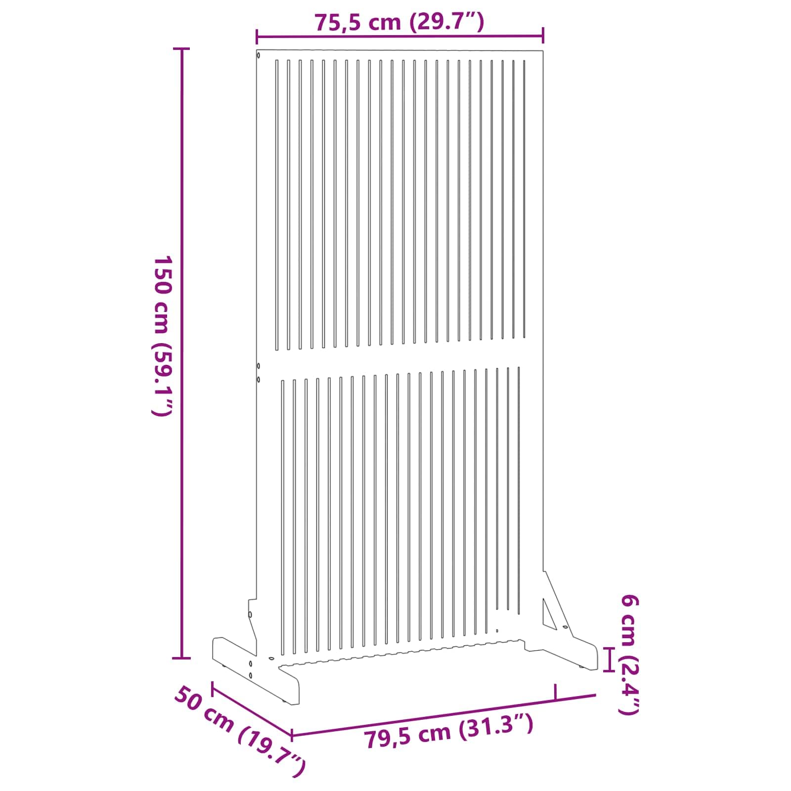 Brązowy ekran prywatności 79,5 x 50 x 150 cm | Lite drewno akacjowe, składane, do użytku wewnątrz i na zewnątrz, łatwy montaż