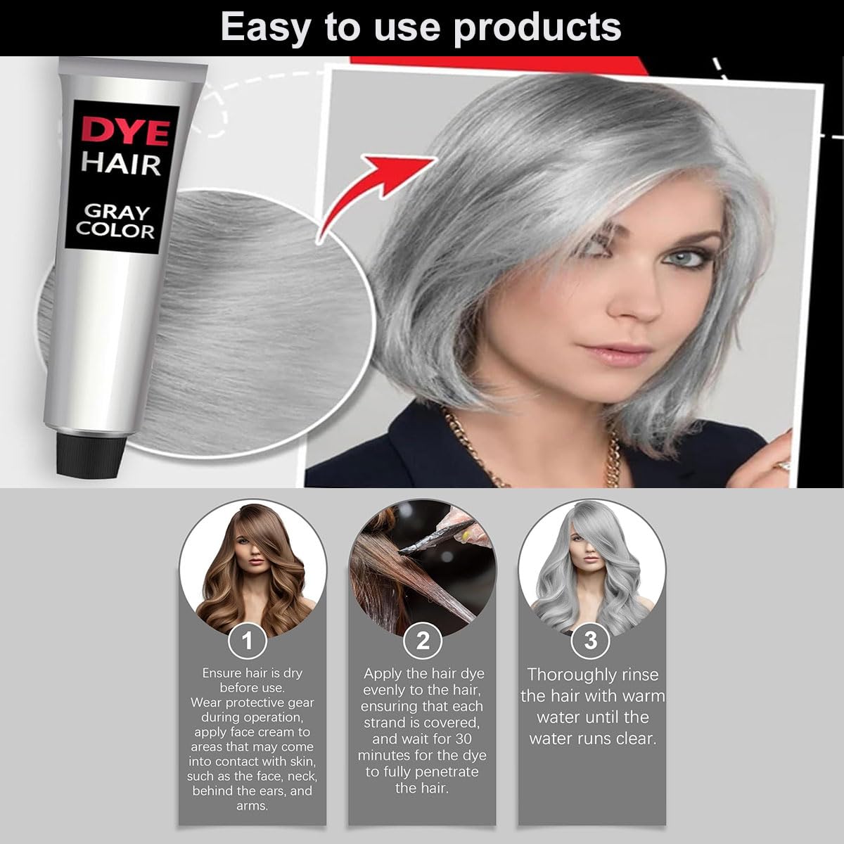 Crème De Couleur Permanente De Mode,Teinture De Cheveux Argentée Unisexe,Nouvelle Crème De Teinture De Cheveux Naturelle Gris Argenté,Silver Gray Hair Dye Cream,1pc