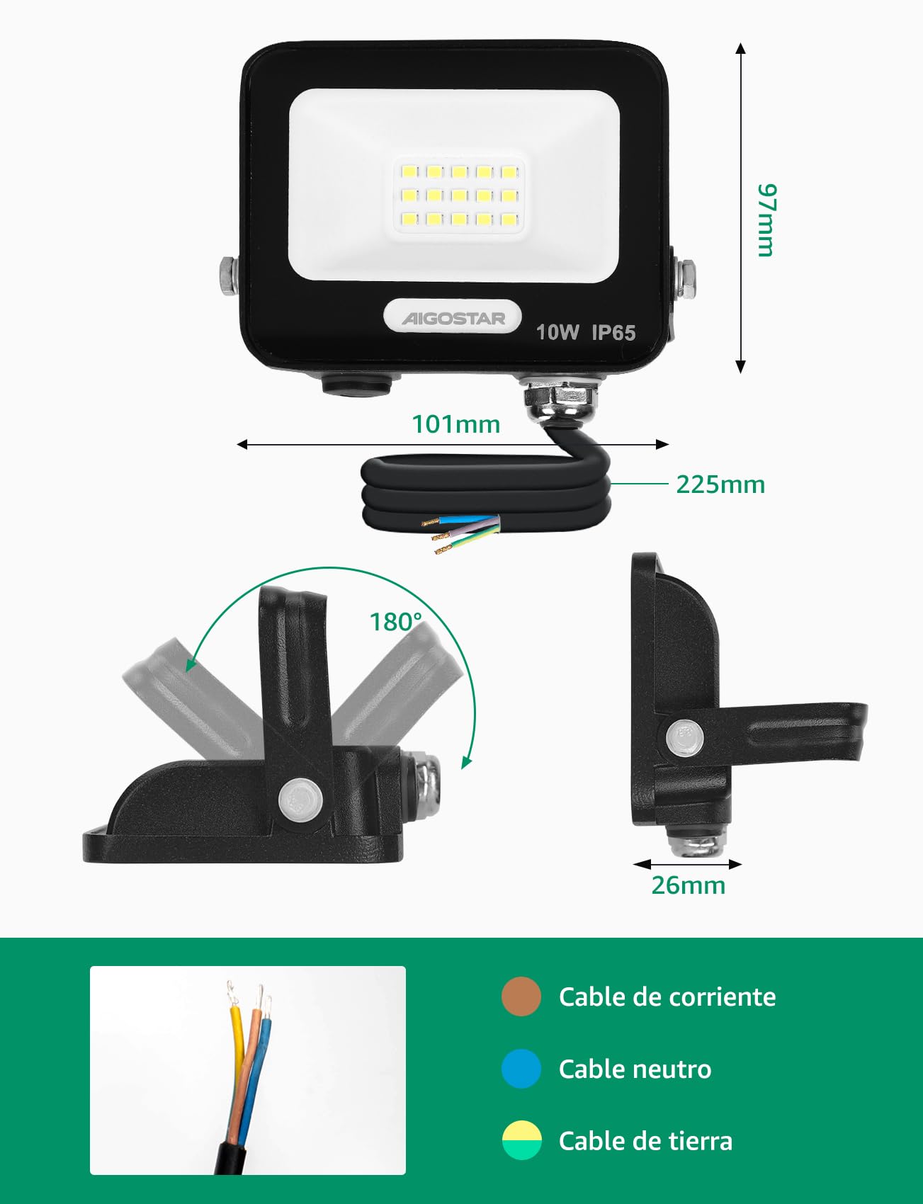 Aigostar Foco LED Exterior 10w 825LM: Foco Proyectore LED Exterior Impermeable IP65-6500K Blanco Frío para Garaje Jardín Patio Parque. 8 Piezas
