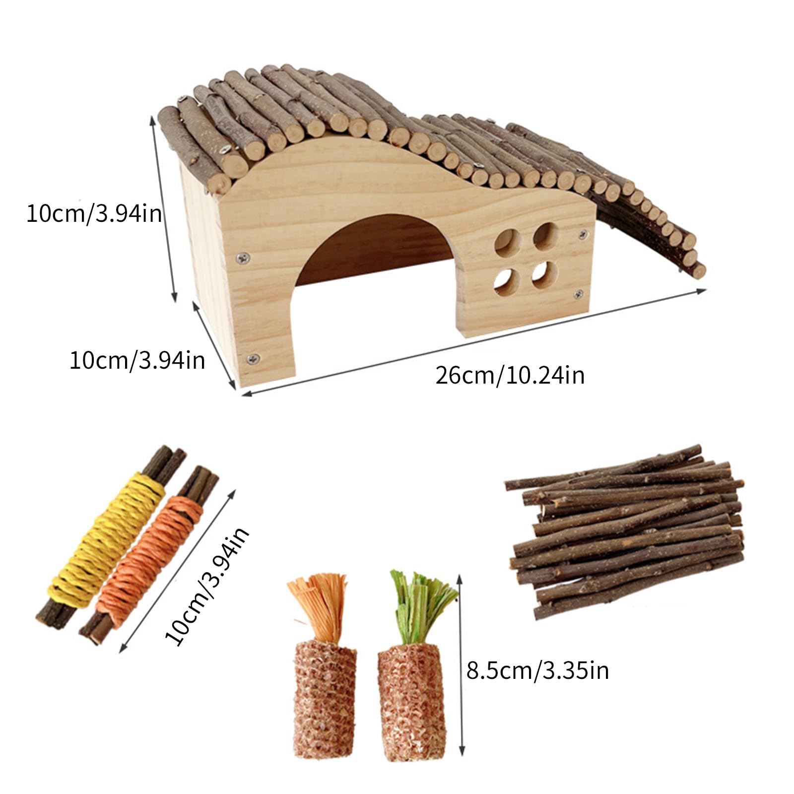 10-teiliges Habitat Set für Hamster, Kauspielzeug, Käfighaus, Spielzeug, Rattanball, bissfest, Kaninchen für Kleintiere, Meerschweinchen, Langeweile
