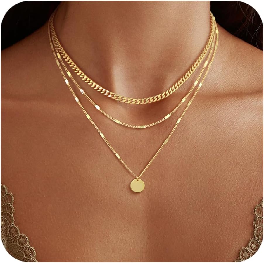 JECOMY 14K Gold Plated Layering Necklaces For Women Gold Necklace Set, Cuban Link, Snake Chain, Paperclip Layered Chains, Twisted Rope and Twisted Chain, Trendy Layering Necklace