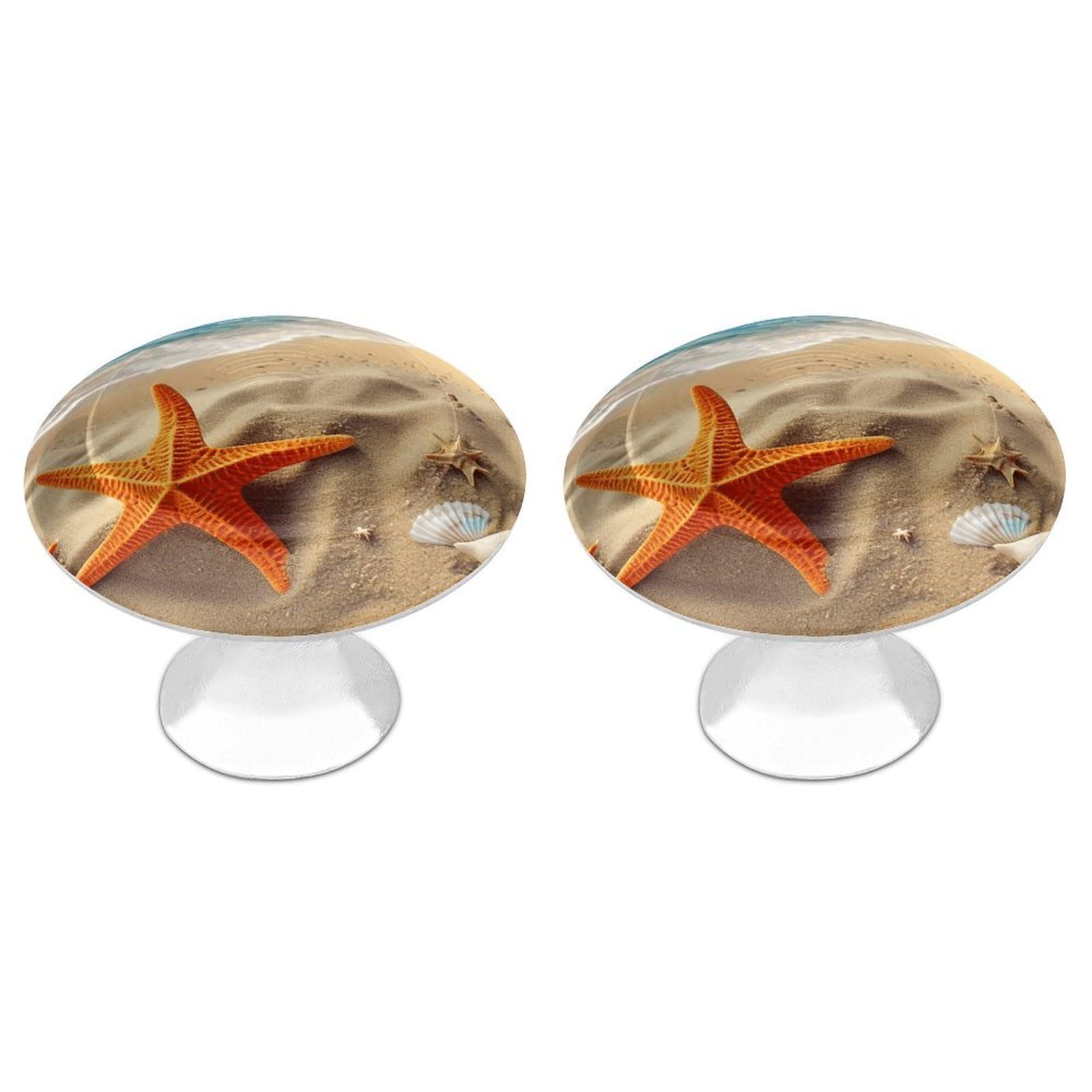 FekiLoot Sea Beach Starfish Cabinet Knobs Personality Stainless Steel Round Drawer Handles Circle Modern Cabinet Handles Drawer Knobs for Kitchen Dresser Bathroom Cupboard Furniture