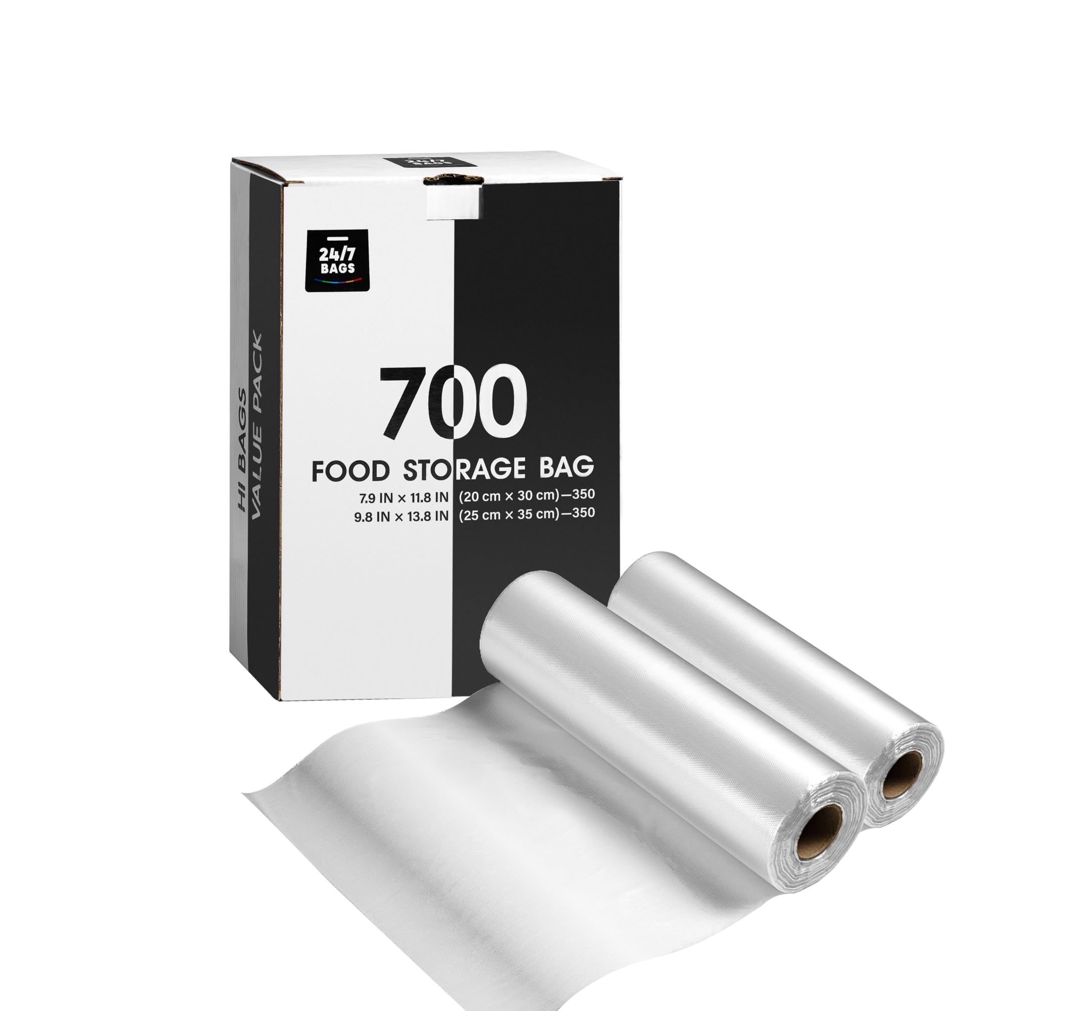 8"x12" & 10"x14" Quart & Gallon Plastic Produce Bags on a Roll- 350 Bags Each (700 Bags), Clear Grocery & Bread Bags, Food Contact Safe (Small &