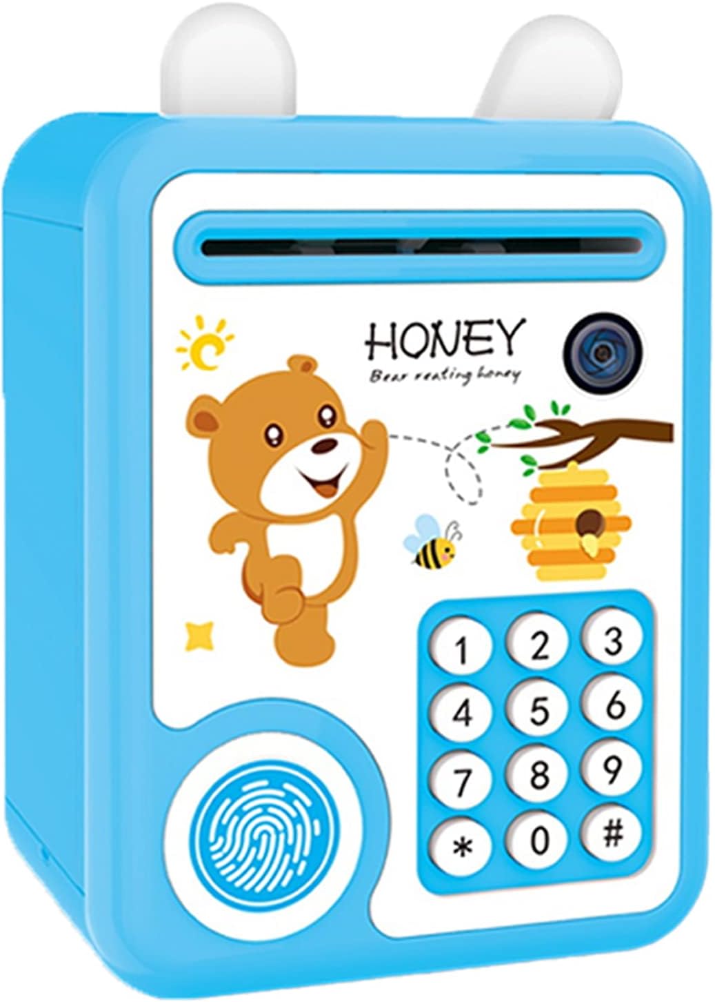 Little Story - Cute Piggy Bank wt Fingerprint Lock & Music - Bear Blue