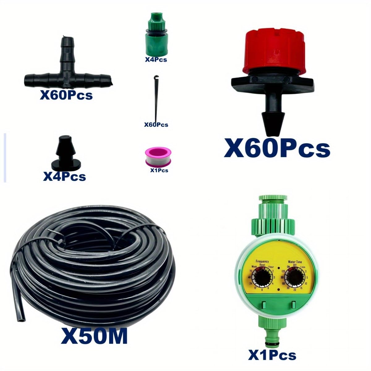 Kit de sistema de riego por goteo de 50 metros + temporizador, sistema automático de riego de jardín para invernadero, patio, césped, planta (kit de 50 m)